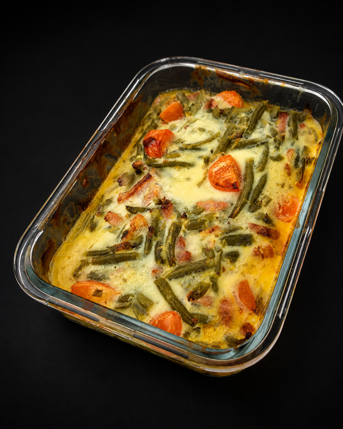 Gratin protéiné aux haricots verts et bacon